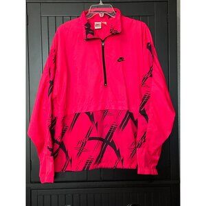 VTG Nike Windbreaker Jacket L Neon Pink Black 80s 90s Retro 1/4 Zip Pullover